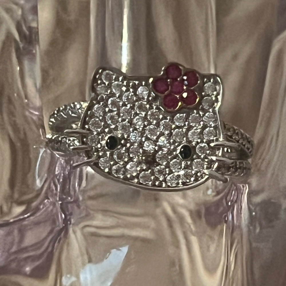 Vintage Sanrio Hello Kitty Sterling Silver Diamonique Ring Size 7